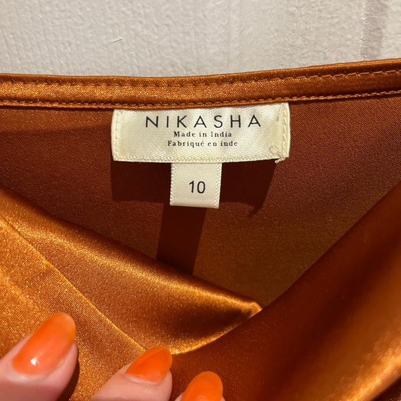 🧡Anthropologie Ruched Copper Satin Dress🧡 - Picture 5 of 6